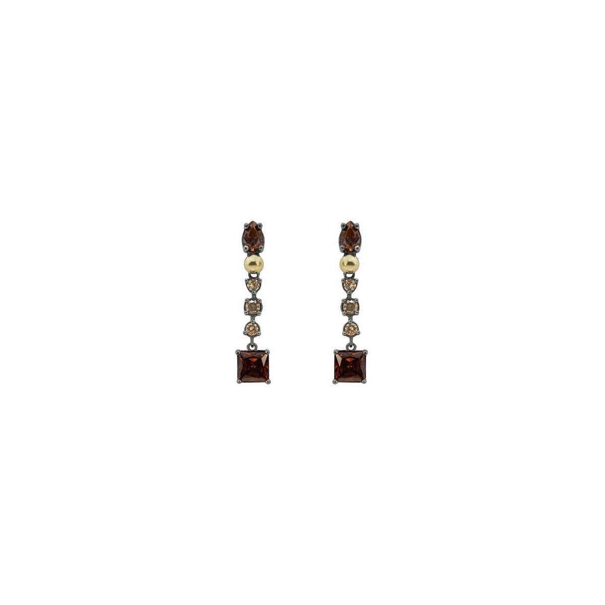 Pendientes Plata con oro Amarillo laminado de 18k y circonitas color Brown y champán BOHEMME 7SHE023EB