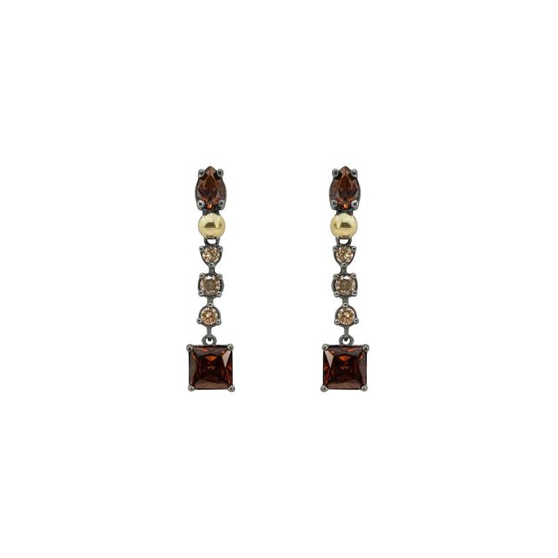 Pendientes Plata con oro Amarillo laminado de 18k y circonitas color Brown y champán BOHEMME 7SHE023EB