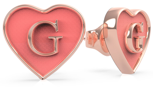 PENDIENTES GUESS CORAL ENAMEL G HEARTS STUDS RG UBE70257