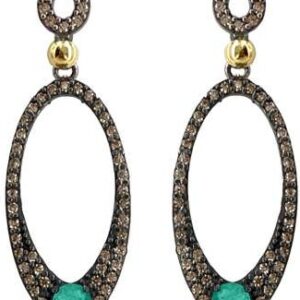 Pendientes Plata 925/000 y oro laminado de 18K, Circonitas Champán y Dobletes de Cuarzo Esmeralda BOHEMME 7TEA019E