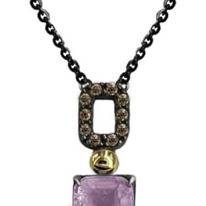 Colgante Plata 925/000, Doblete Cuarzo Rosa y circonitas champán + cadena de 42 cm BOHEMME 7WIN012P42PI