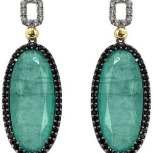 Pendientes Plata 925/000 y oro laminado de 18k, dobletes Cuarzo Esmeralda, espinelas negras y zafiros blancos BOHEMME 7WON005E